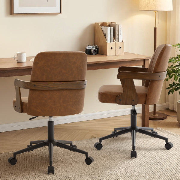 Zelen Office Chair in Brown Afus Leather, Leather Backrest