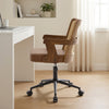 Zelen Office Chair in Brown Afus Leather, Rattan Backrest