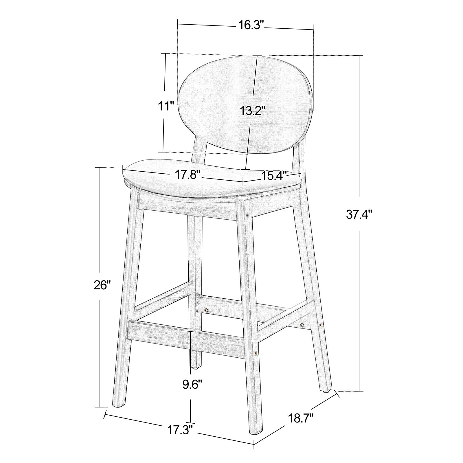 Applejack II bar stool dimensions