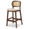 Applejack bar stool with backrest, Beige Leather-Black Walnut