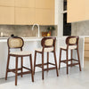 Applejack bar stool with backrest, Beige Leather-Black Walnut