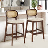 Applejack bar stool with backrest, Beige Leather-Black Walnut