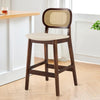 Applejack bar stool with backrest, Beige Leather-Black Walnut