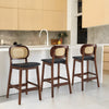 Applejack bar stool with backrest, Black Leather-Black Walnut