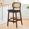 Applejack bar stool with backrest, Black Leather-Black Walnut