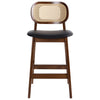 Applejack bar stool with backrest, Black Leather-Black Walnut