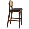 Applejack bar stool with backrest, Black Leather-Black Walnut