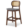 Applejack bar stool with backrest, Gray Leather-Black Walnut