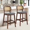 Applejack bar stool with backrest, Gray Leather-Black Walnut