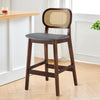 Applejack bar stool with backrest, Gray Leather-Black Walnut