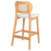 Applejack bar stool with backrest, White Leather-Natural Walnut