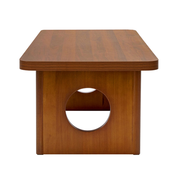 Aqitag Coffee Table in Brown Pine with Circular Legs