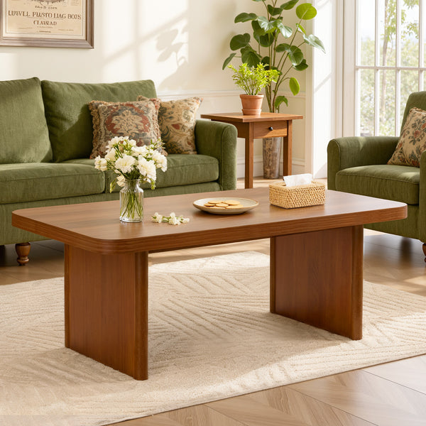 Aqitag Coffee Table in Brown Pine with Non-Circular Legs