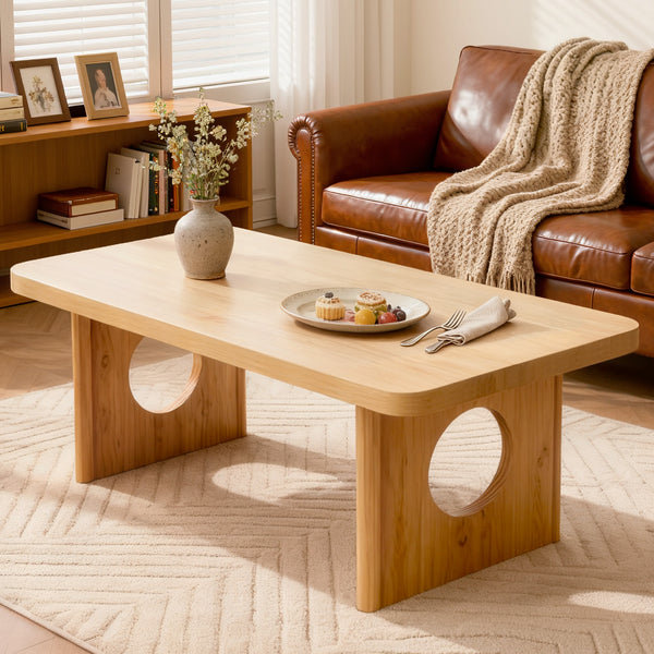 Aqitag Coffee Table in Natural Pine with Circular Legs