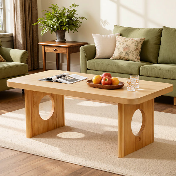 Aqitag Coffee Table in Natural Pine with Circular Legs