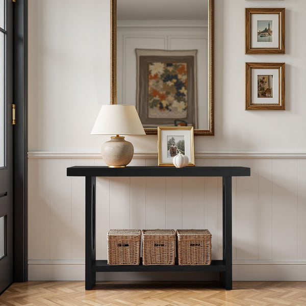 Aqitag Console Table in Black Oak Veneer