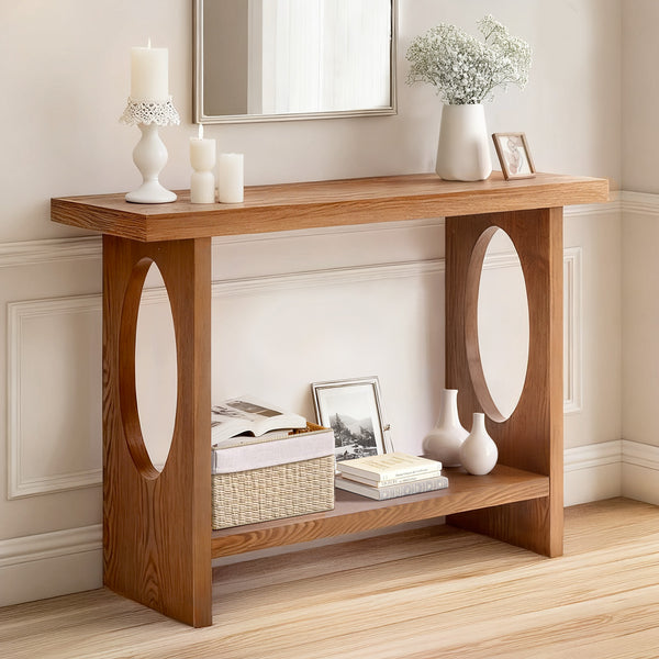 Aqitag Console Table in Brown Oak Veneer