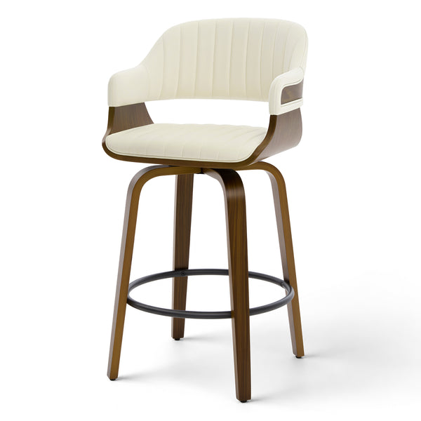 Arinto Counter Stool in Cream Serna Leather with Natural Walnut Veneer