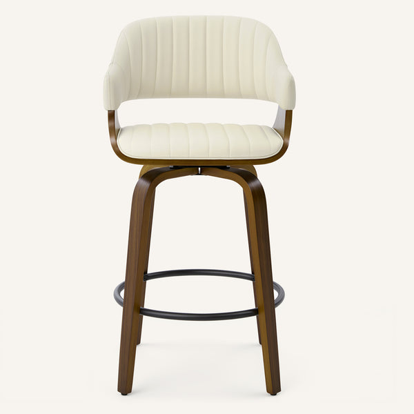 Arinto Counter Stool in Cream Serna Leather with Natural Walnut Veneer