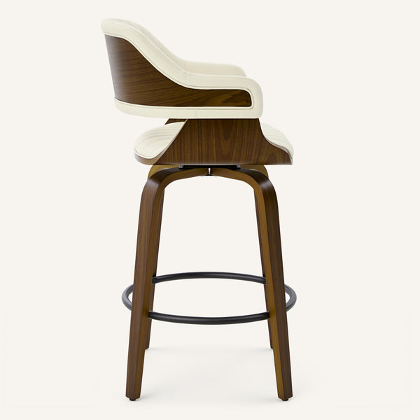 Arinto Counter Stool in Cream Serna Leather with Natural Walnut Veneer
