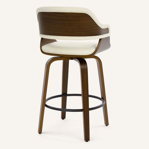 Arinto Counter Stool in Cream Serna Leather with Natural Walnut Veneer