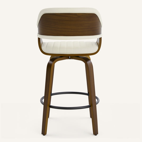 Arinto Counter Stool in Cream Serna Leather with Natural Walnut Veneer