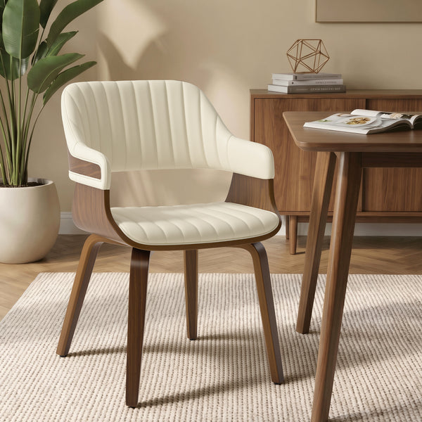 Arinto Dining Chair in Cream Serna Leather with Natural Walnut Veneer