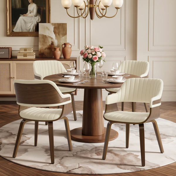 Arinto Dining Chair in Cream Serna Leather with Natural Walnut Veneer