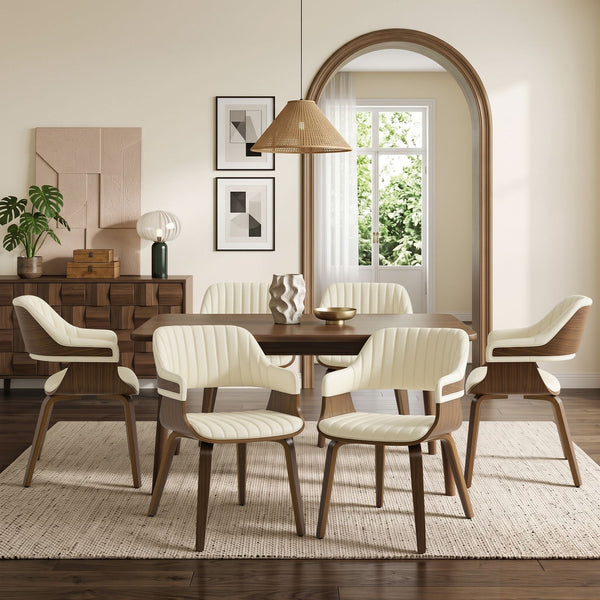 Arinto Dining Chair in Cream Serna Leather with Natural Walnut Veneer