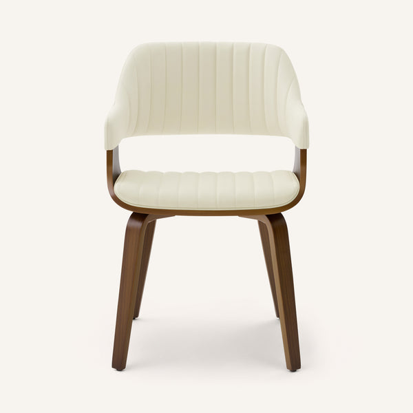 Arinto Dining Chair in Cream Serna Leather with Natural Walnut Veneer