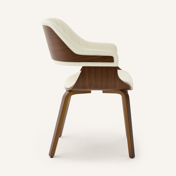 Arinto Dining Chair in Cream Serna Leather with Natural Walnut Veneer