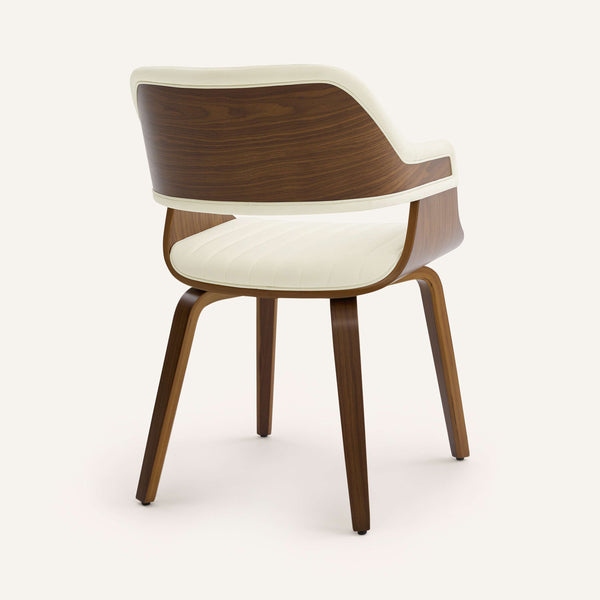 Arinto Dining Chair in Cream Serna Leather with Natural Walnut Veneer