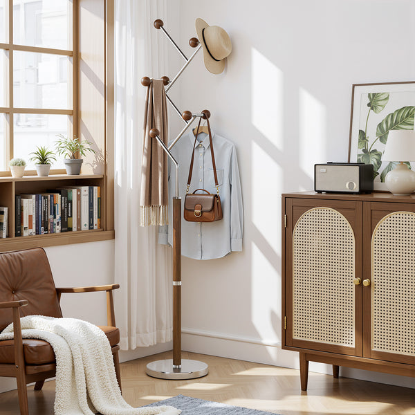 Cactus III Coat Rack in Brown Rubberwood