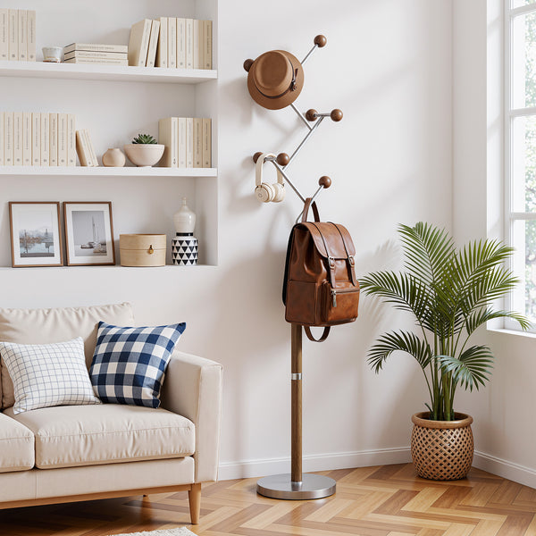 Cactus III Coat Rack in Brown Rubberwood