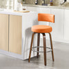 Carol bar stool with backrest, Orange Leather/Counter Height