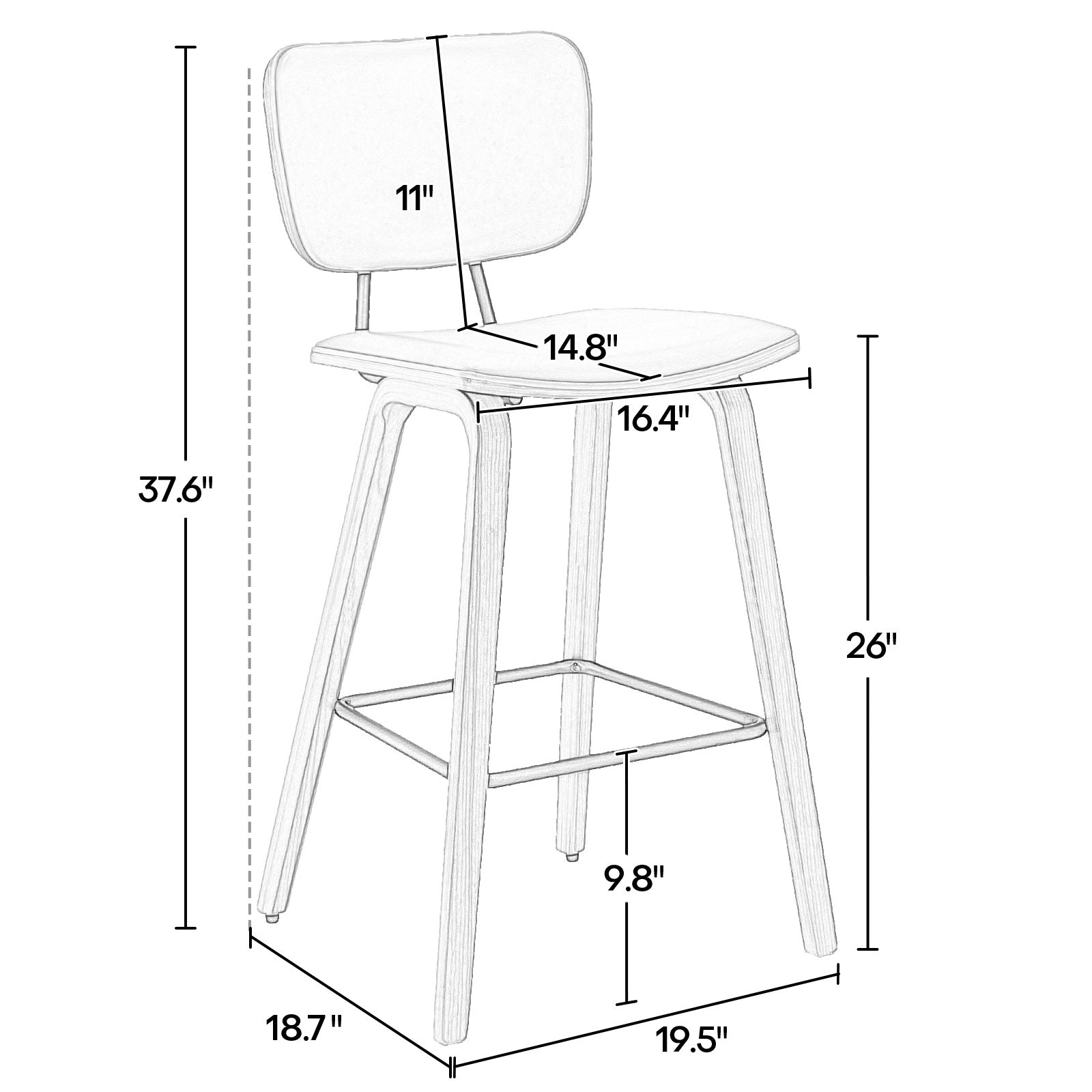 Dorsa II bar stool dimensions