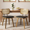 Dorsa Dining Chair in Black Hron Leather, Rattan Backrest