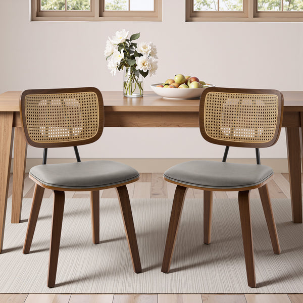 Dorsa Dining Chair in Gray Hans Leather, Rattan Backrest