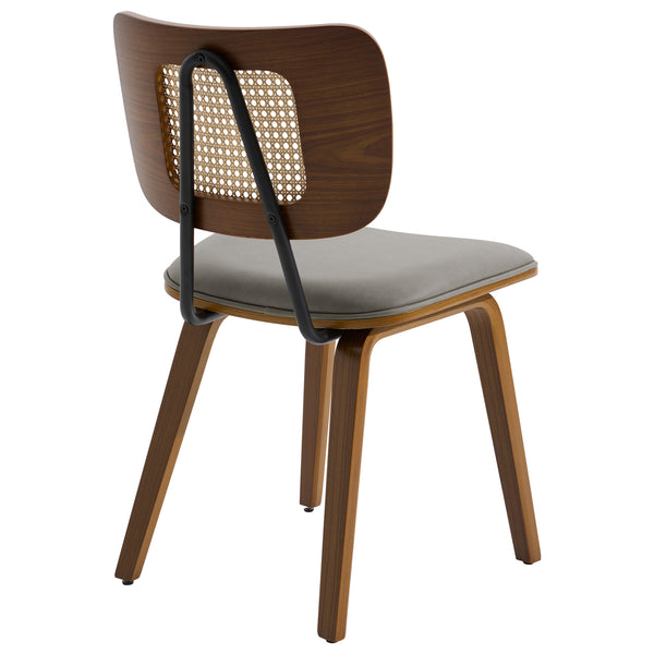 Dorsa Dining Chair in Gray Hans Leather, Rattan Backrest