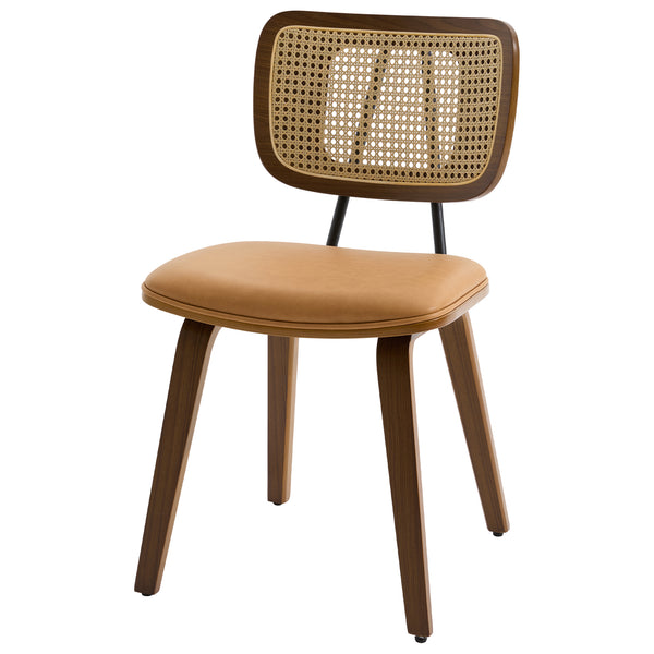 Dorsa Dining Chair in Mud Hans Leather, Rattan Backrest