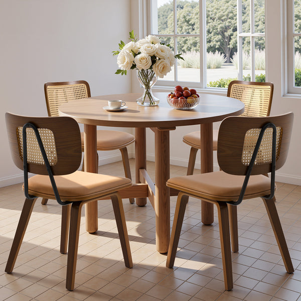 Dorsa Dining Chair in Mud Hans Leather, Rattan Backrest