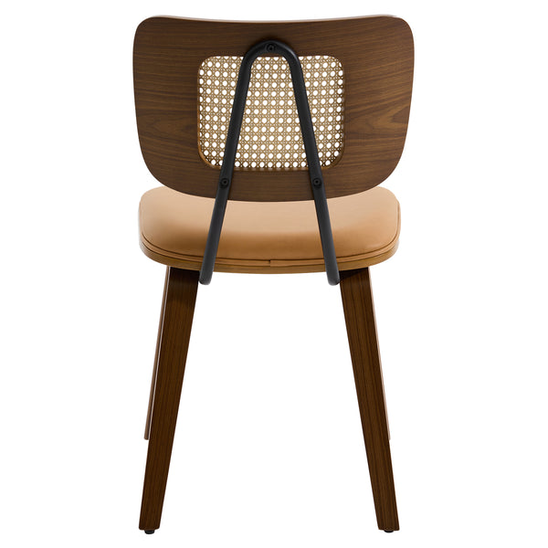 Dorsa Dining Chair in Mud Hans Leather, Rattan Backrest