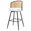 Lagrein II Swivel Bar Stool in White Jaen Leather with Rattan Backrest