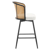 Lagrein II Swivel Counter Stool in White Jaen Leather with Rattan Backrest