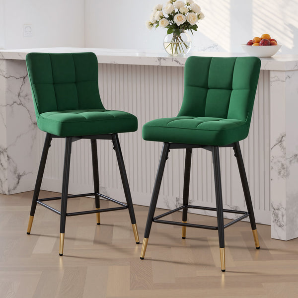 Light Lager Swivel Counter Stool in Green Azal Velvet