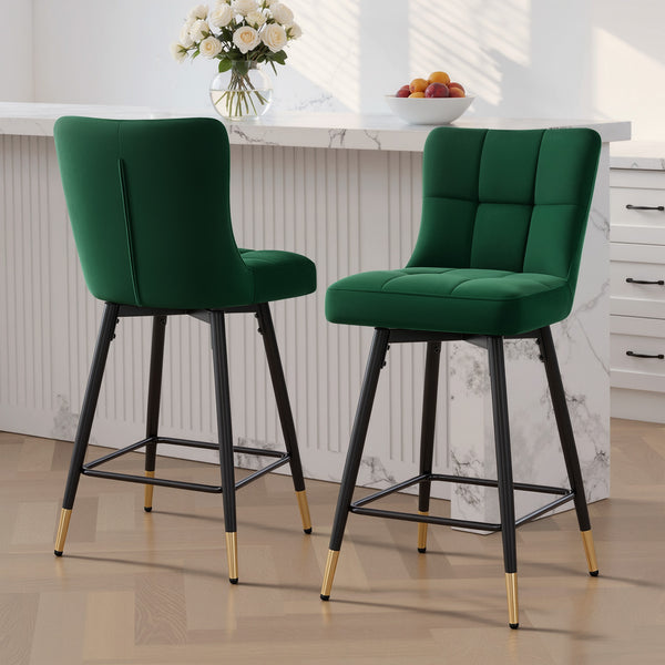 Light Lager Swivel Counter Stool in Green Azal Velvet