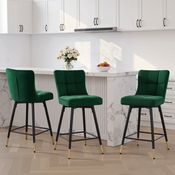 Light Lager Swivel Counter Stool in Green Azal Velvet