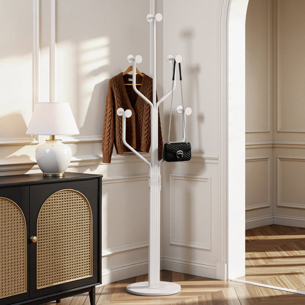Lonzo Coat Rack in White Finish, White Marble Base