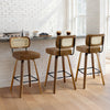 Moravia Bar Stool in Brown Mara Leather, Bar Height, with Rattan Backrest