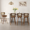Moravia Bar Stool in Brown Mara Leather, Bar Height, with Rattan Backrest
